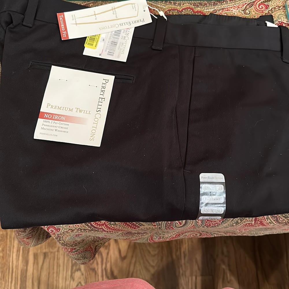Perry Ellis men’s premium twill pants flat front black new with tags 38wx30l